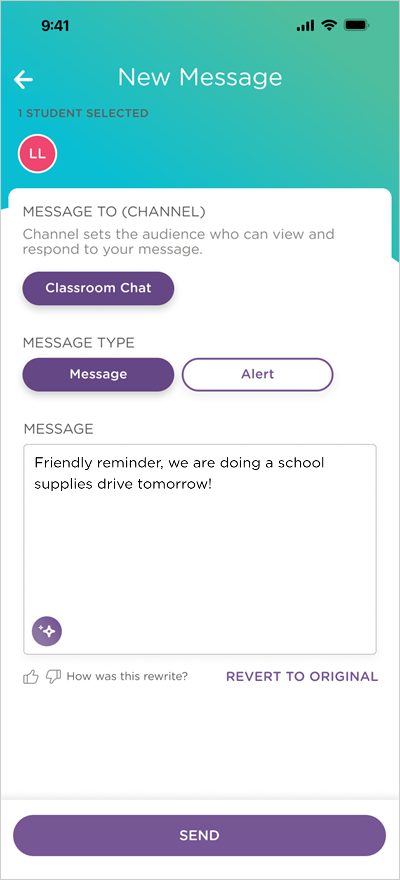 teacher message window